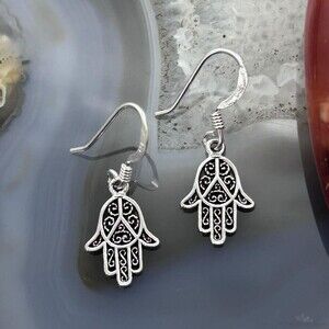 Sterling Silver Filigree Hamsa Fashion Dangle Earrings For Women